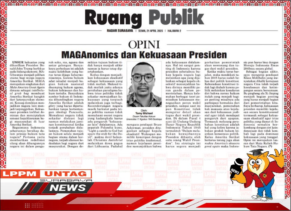 Opini karya Kepala Pusat Publikasi Dan Kekayaan Intelektual LPPM Untag Surabaya