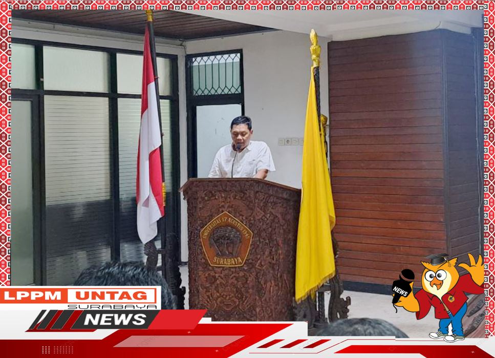 Ketua LPPM Untag Surabaya memberikan sambutan dalam persamaan persepsi hibah penelitian
