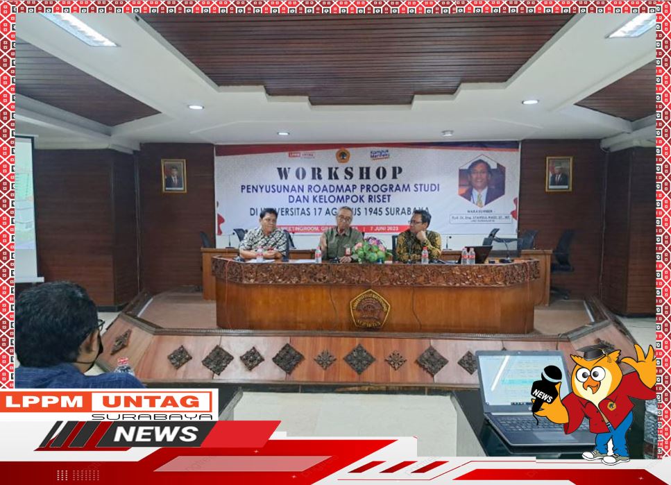 Warek 1 Untag Surabaya dan Ketua LPPM Untag Surabaya  memberikan Sambutan dalam Workshop Penyusunan Roadmap Program Studi Dan Kelompok Riset