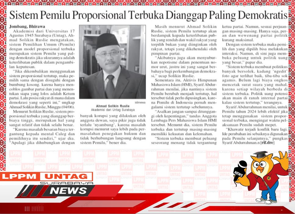 Opini hukum terkait pemilihan umum yang ditulis oleh Dosen FH Untag Surabaya di Bhirawa