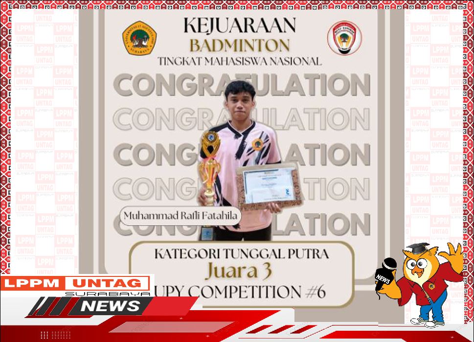 Mahasiswa UNTAG Surabaya dari UKM BULUTANGKIS  memperoleh prestasi Kejuaraan UPY KOMPETION #6 memperoleh Juara 1 tunggal putra 