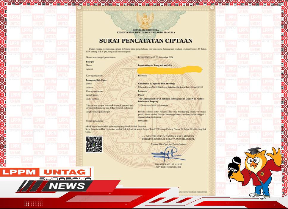 Surat Pencatatan Ciptaan Poster The Criminalization Of Artificial Intelligence AI Users Who Violate Intellectual Property