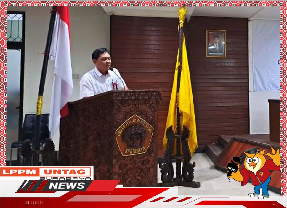 Ketua LPPM Untag Surabaya memberikan Sambutan dalam Penandatanganan Kontrak Penelitian Dan Pengabdian Kepada Masyarakat DRTPM