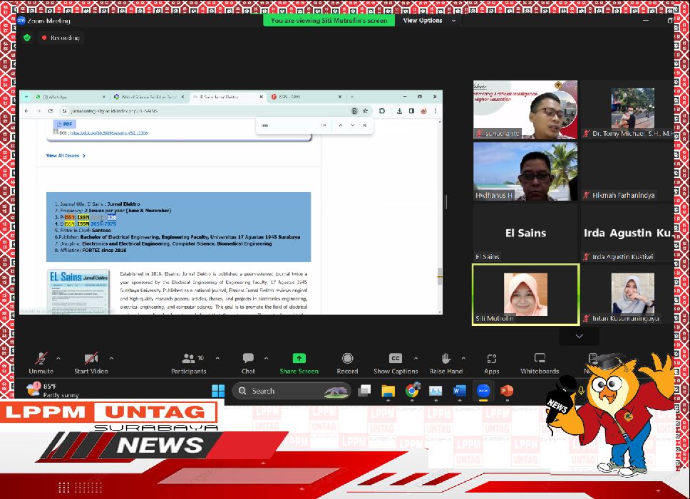 Kepala Pusat Publikasi Dan Kekayaan Intelektual LPPM Untag Surabaya melakukan pendampingan WOS