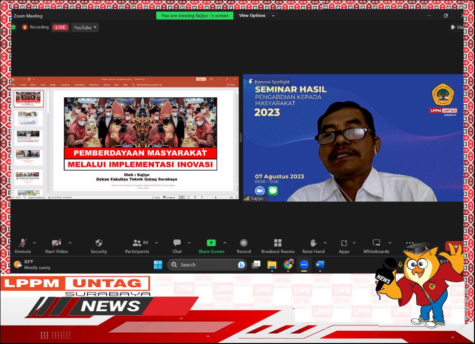 Dekan FT Untag Surabaya memberikan Sambutan dalam Kegiatan Seminar & Call For Paper Hasil Pengabdian Kepada Masyarakat Tahun 2023