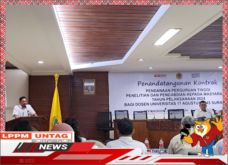 Ketua LPPM Untag Surabaya memberikan Sambutan dalam Penandatanganan Kontrak Pendanaan Perguruan Tinggi