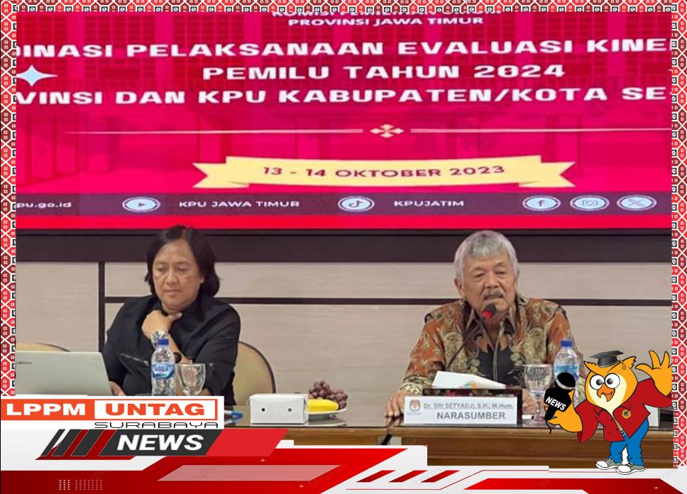 Pakar Hukum Pemilu Untag Surabaya menjadi pemateri dalam Rapat Koordinasi Pelaksanaan Evaluasu Kinerja  Badan Adhoc Pemilu Tahun 2024 