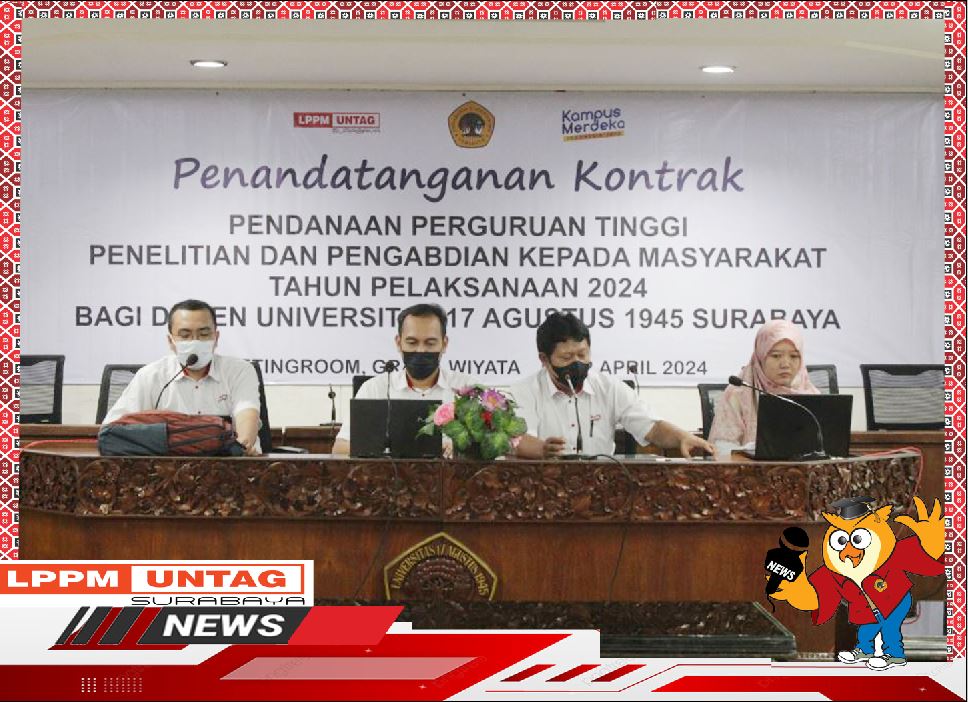 Kepala Pusat Publikasi Dan Kekayaan Intelektual LPPM Untag Surabaya memberikan paparan dalam Penandatanganan Kontrak Pendanaan Perguruan Tinggi