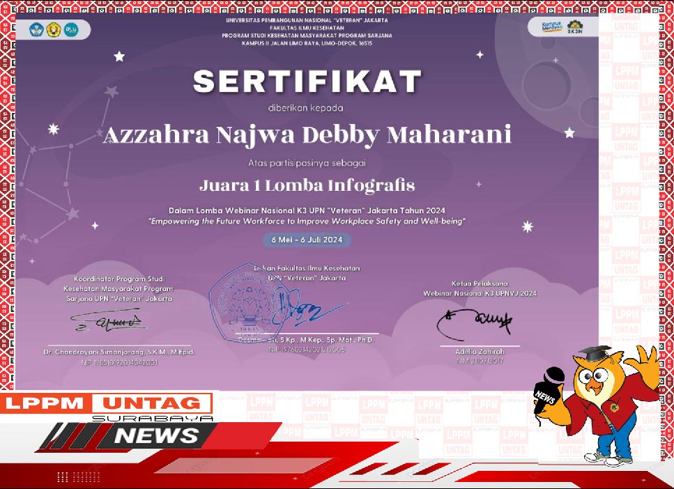 Mahasiswa Universitas 17 Agustus 1945 Surabaya kembali memperoleh PRESTASI NASIONAL hasil dari Lomba Infografis Nasional 2024