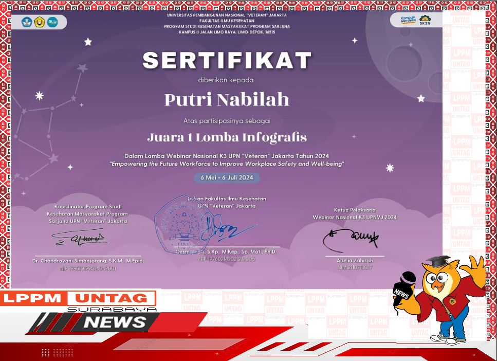 Mahasiswa Universitas 17 Agustus 1945 Surabaya kembali memperoleh PRESTASI NASIONAL hasil dari Lomba Infografis Nasional 2024