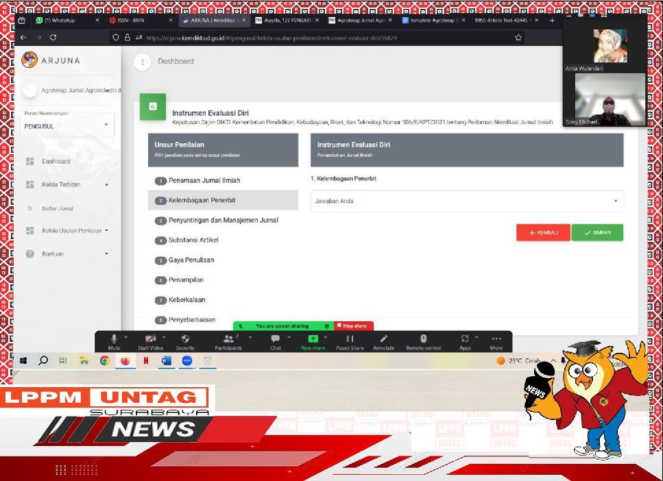 Kepala Pusat Publikasi Dan Kekayaan Intelektual LPPM Untag Surabaya pendampingan Agroterap Journal Agroindustri and Agribisnis