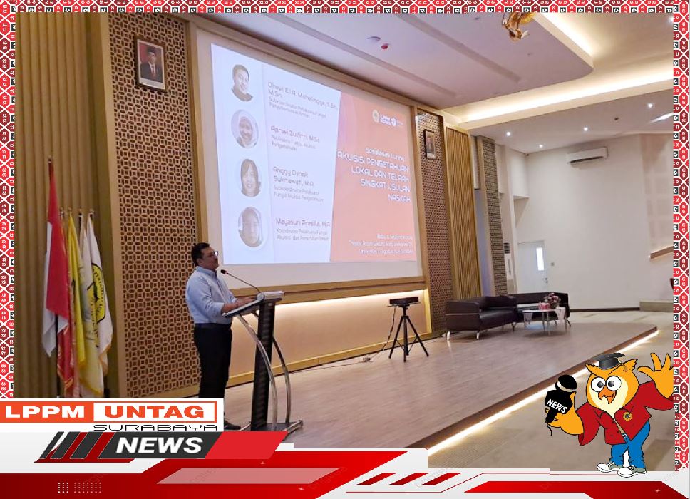 Rektor Untag Surabaya bekerjasama dengan BRIN memberikan Sambutan dalam Kegiatan Sosialisasi BRIN