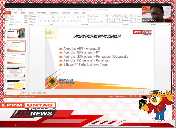 Ketua LPPM UNTAG memberi sambuatan dan materi dalam Pembekalan KKN Non Regular