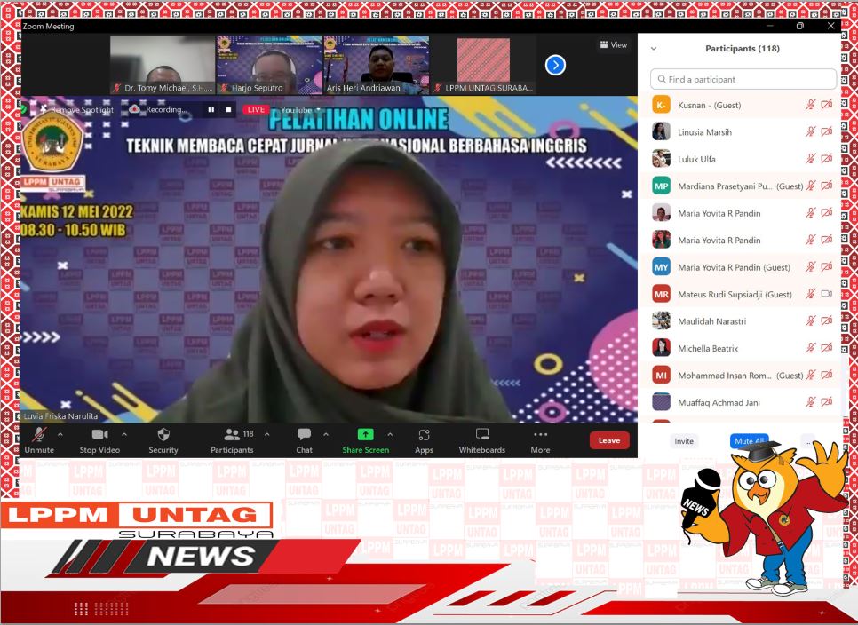 Kepala Pusat Inovasi Dan Kewirausahaan menjadi Moderator dalam Pelatihan Membaca Cepat Jurnal Internasional 