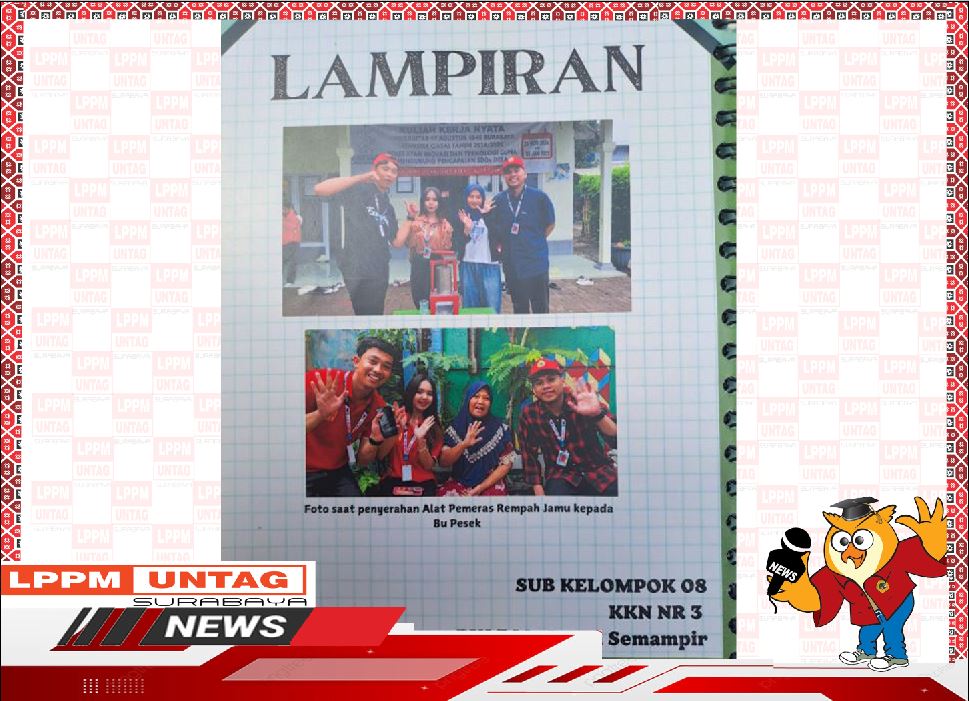 Penyerahan alat pemeras rempah jamu ke Bu Pesek dalam KKN NR Untag Surabaya