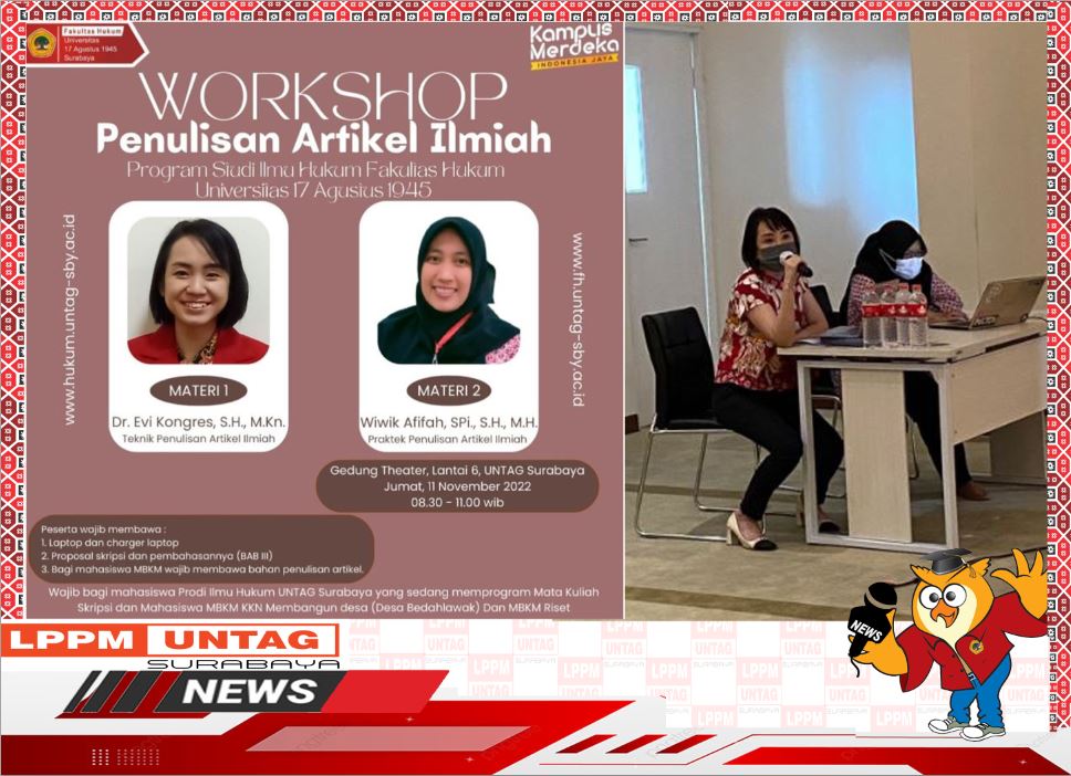 Kepala Laboratorium Hukum Untag Surabaya memberikan paparan artikel ilmiah dalam Workshop Penulisan Artikel Ilmiah
