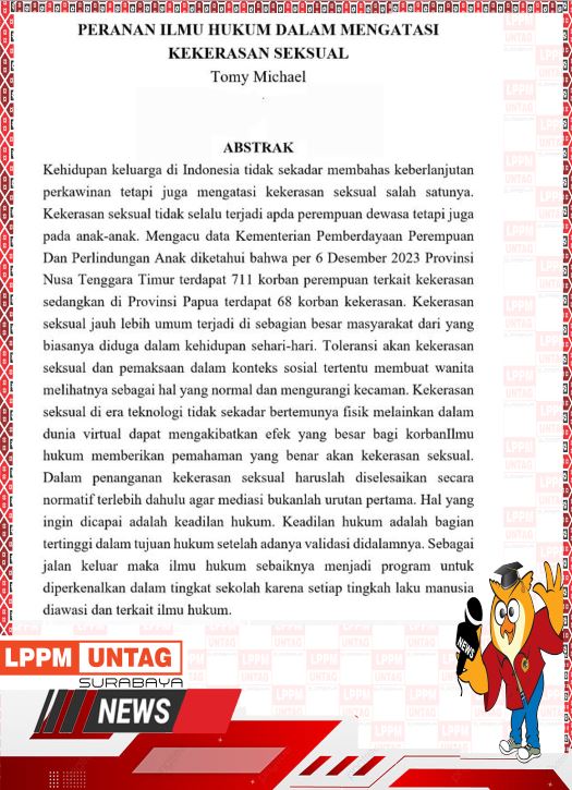 Peranan Ilmu Hukum Dalam Mengatasi Kekerasan Seksual adalah hasil penelitian Dosen FH Untag Surabaya