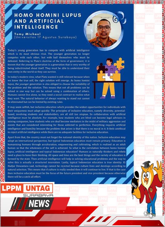 Karya Dosen FH Untag Surabaya Dr. Tomy Michael, S.H., M.H., berjudul Homo Homini Lupus And Artificial Intelligence di E-Magz STKIP PGRI Pacitan
