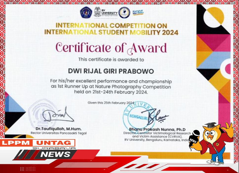 Mahasiswa Universitas 17 Agustus 1945 Surabaya kembali memperoleh prestasi tingkat INTERNASIONAL hasil dari  International Competition on Internationa