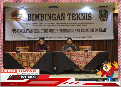 Ketua LPPM Untag Surabaya memberikan Sambutan dalam Bimtek dengan DPRD Kabupaten Magetan