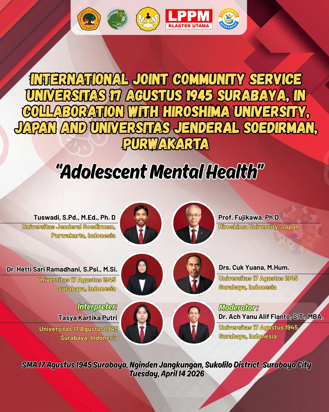 Peduli Kesehatan Mental Remaja, UNTAG Surabaya Gandeng Hiroshima University dan UNSOED Gelar Pengabdian Masyarakat Internasional