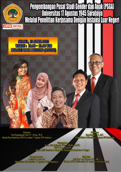 Pengambangan Pusat Studi Gender dan Anak (PSGA) UNTAG Surabaya Melalui Penelitian Kerjasama dengasn Instansi Luar Negeri