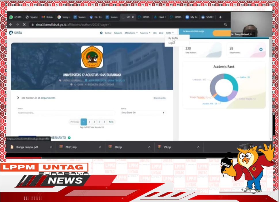 Kepala Pusat Publikasi dan Kekayaan Intelektual LPPM UNTAG Surabaya memberikan pengarahan dalam kegiatan Peningkatan dan Pengintegrasian Data Sinta3