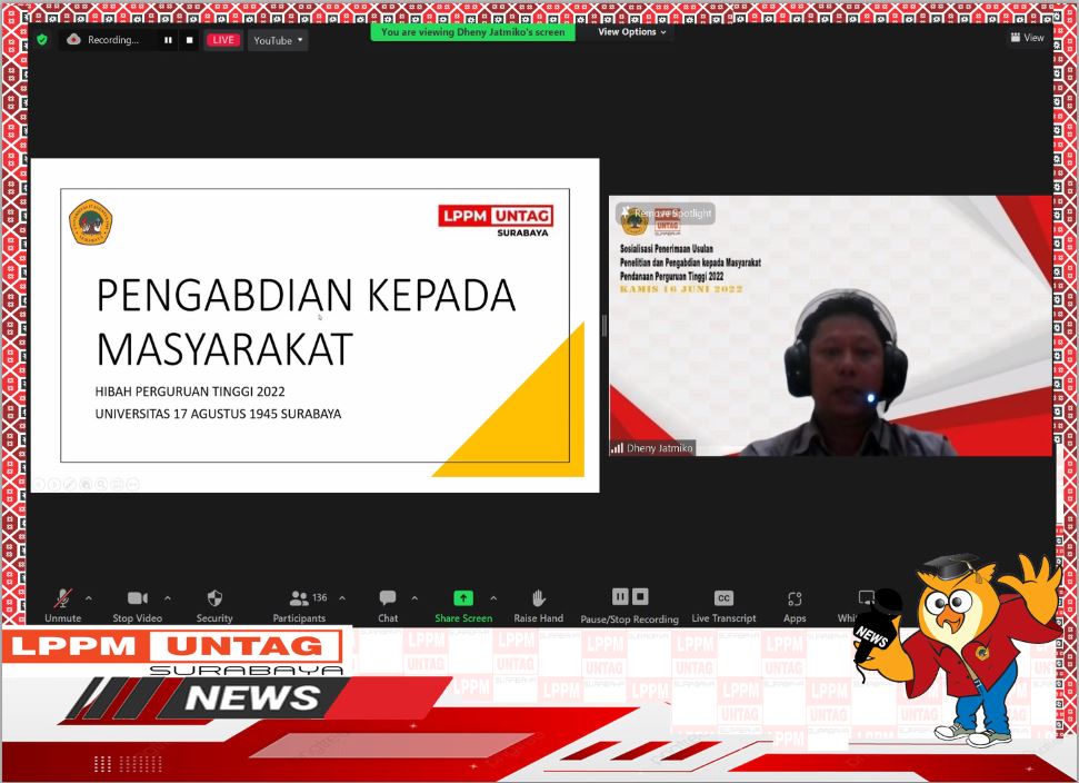 Ketua Pusat Pengabdian LPPM Universitas 17 Agustus 1945 Surabaya membawakan materi terkait hibah pengabdian terbaru