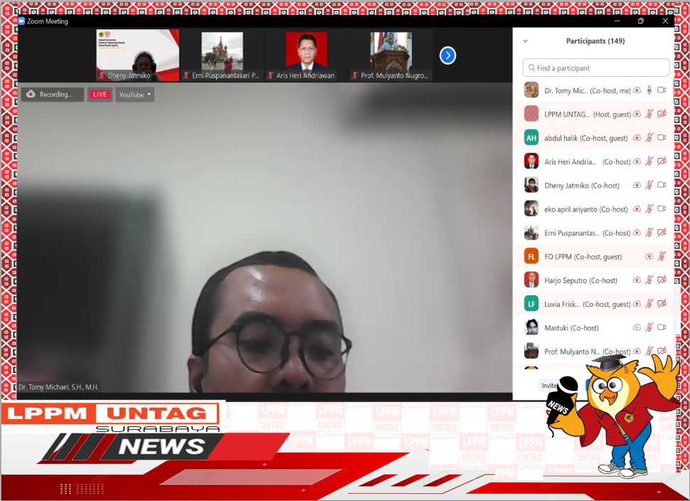 Kepala Pusat Publikasi Dan Kekayaan Intelektual LPPM Untag menjadi Moderator dalam kegiatan sosialisasi Hibah PT