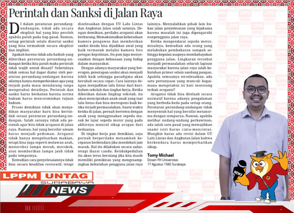 Karya Kepala Pusat Piblikasi Dan Kekayaan Intelektual LPPM Universitas 17 Agustus 1945 Surabaya berupa Opini terbit dalam Media Indonesia