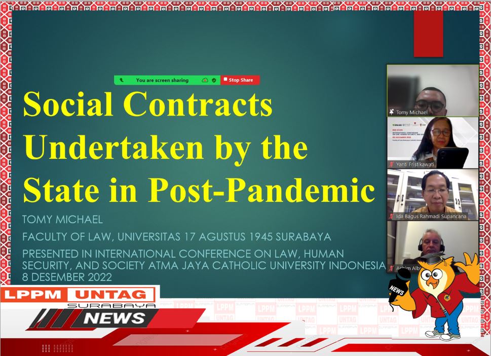 Kepala Pusat Publikasi Dan Kekayaan Intelektual LPPM Untag Surabaya menjadi pemapar penelitian dalam International Conference On Law,  Human Security,