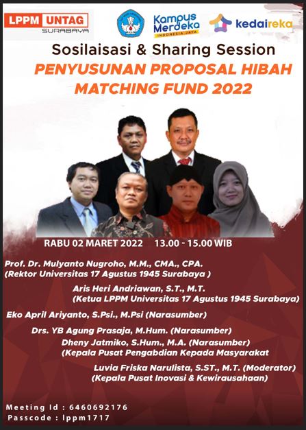 Sosialisasi dan Sharing Session Penyusunan Proposal Hibah Matching Fund Tahun 2022