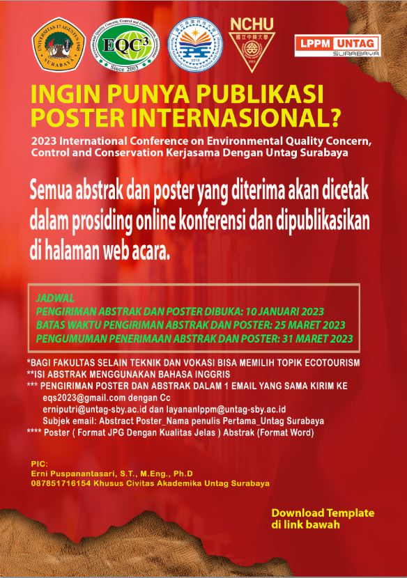 2023 International Conference on Environmental Quality Concern, Control and Conservation Kerjasama Dengan Universitas 17 Agustus 1945 Surabaya